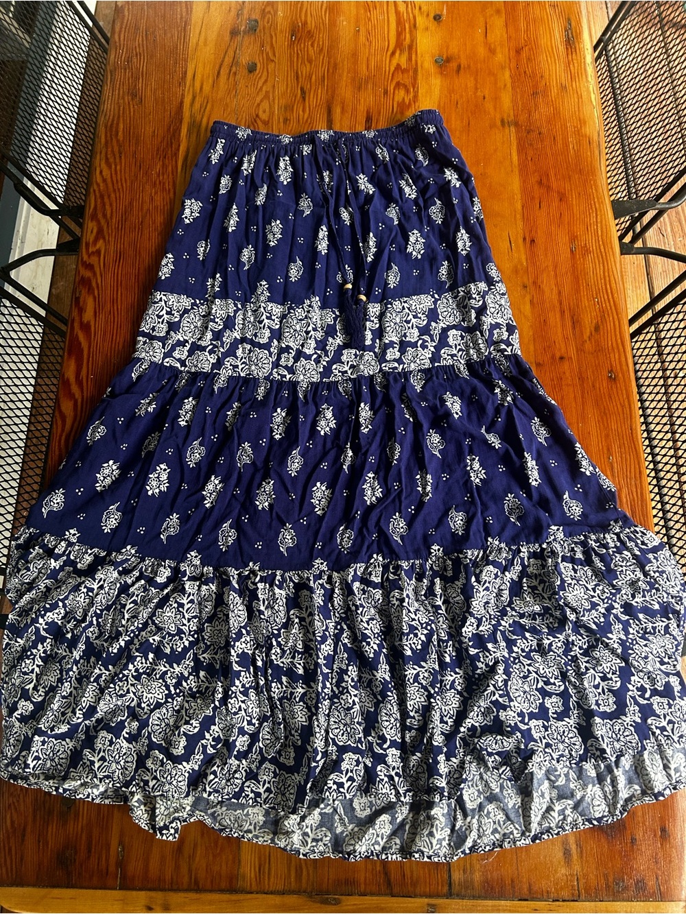 Ava Christine Tiered Maxi Skirt - Navy Blue Floral